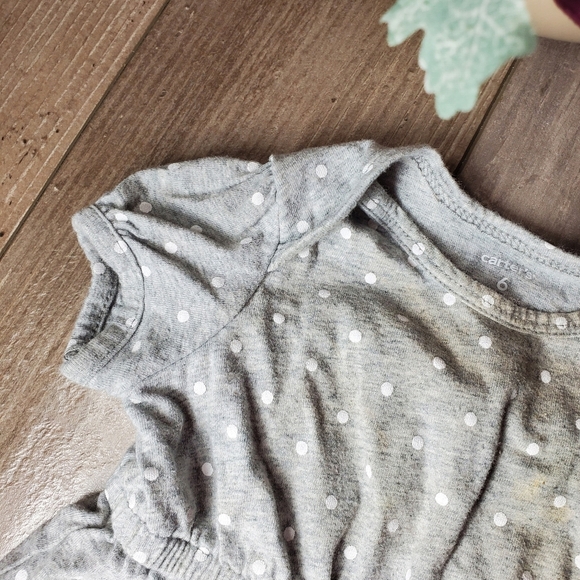 Carter's Gray White and Pink Polka Dot Cotton Girls Casual Summer Dress Size 6m - Picture 4 of 6